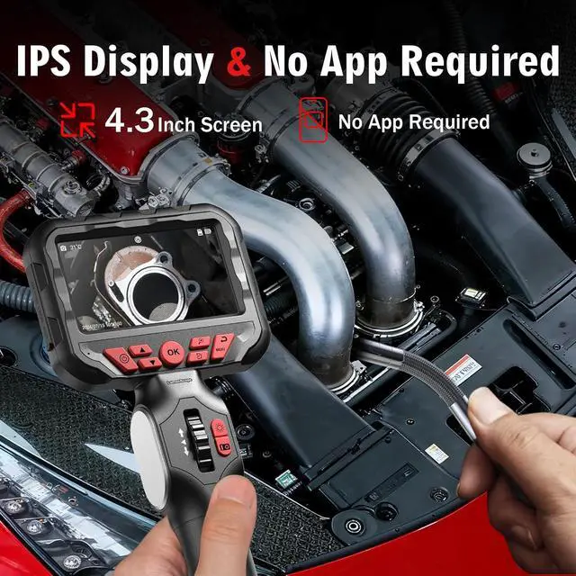 Alt view image 5 of 7 - 2-Way Articulating Borescope w/Light,0.24in Probe Endoscope for Auto Engine | 1080P IPS Screen, IP67 Waterproof 5.3FT Fiber Optic Cord, 32GB Storage, Carry Bag, No App for Auto, Plumbing & HVAC Work