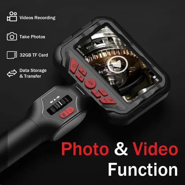 Alt view image 7 of 7 - 2-Way Articulating Borescope w/Light,0.24in Probe Endoscope for Auto Engine | 1080P IPS Screen, IP67 Waterproof 5.3FT Fiber Optic Cord, 32GB Storage, Carry Bag, No App for Auto, Plumbing & HVAC Work