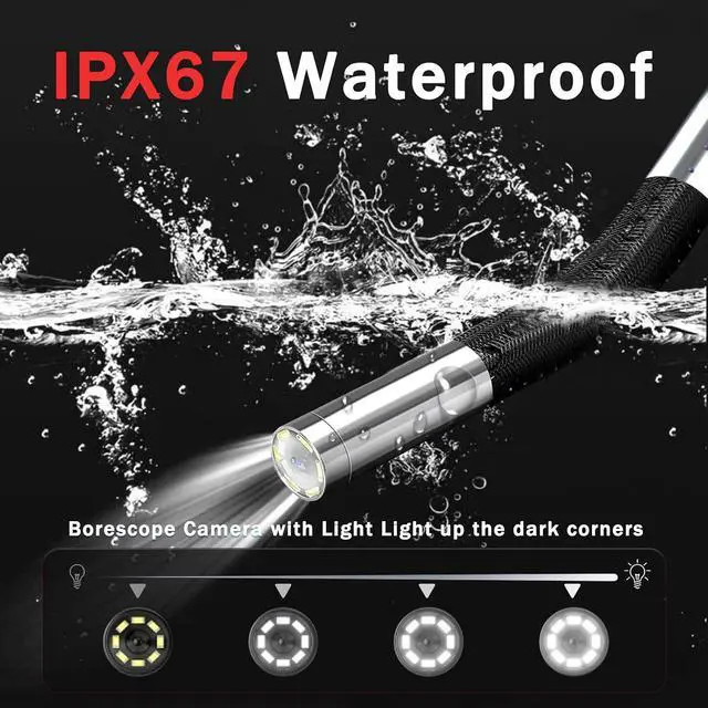 Alt view image 6 of 7 - 2-Way Articulating Borescope w/Light,0.24in Probe Endoscope for Auto Engine | 1080P IPS Screen, IP67 Waterproof 5.3FT Fiber Optic Cord, 32GB Storage, Carry Bag, No App for Auto, Plumbing & HVAC Work