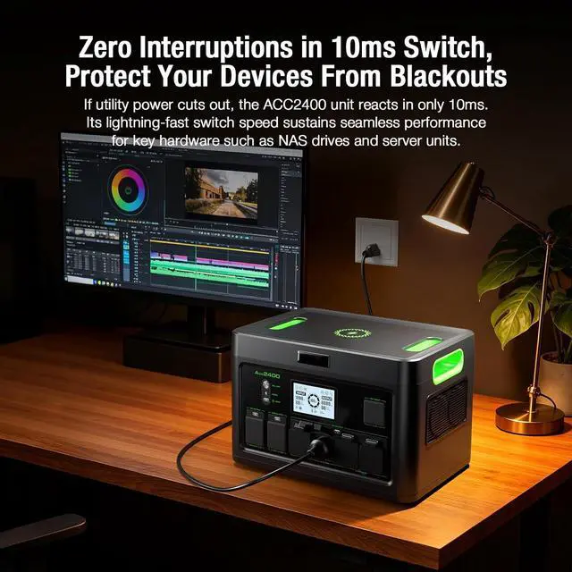 Alt view image 7 of 7 - 2400W Portable Power Station 1843.2Wh Solar Generator for Home Use | with 4 AC Outlets, Fast Charging,Emergency Power Backup Battery UPS for Home Outage RV/Van Trip Camping
