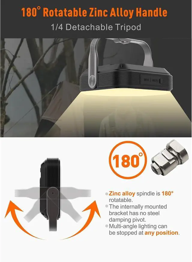Alt view image 5 of 6 - 20000mAh Rechargeable LED Camping Lantern - 1600LM, QC3.0 22.5W, 4 - Color Switch, IPX5 Waterproof - Perfect for Camping, Hiking & Emergency Situations(Black)