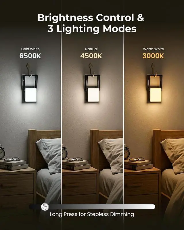 Alt view image 6 of 7 - 3 Pack Portable Camping Lantern, 4000mAh Dimmable LED Camping Light Flashlight with 360° Stand, 3 Color Modes, Rechargeable Lamp for Power Cuts, 2-in-1 Emergency Lamps Lanterns for Home Power Outages