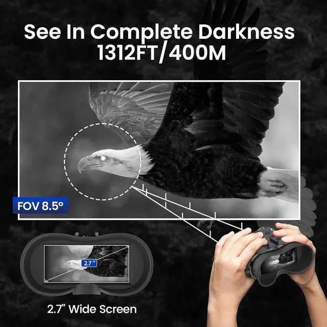 Alt view image 3 of 5 - Night Vision Goggles Head Mounted, 1312FT Night Vision Binoculars Compatible with Military Tactical Helmet, Infrared Long Focus 8X Digital Zoom/32GB SD Card