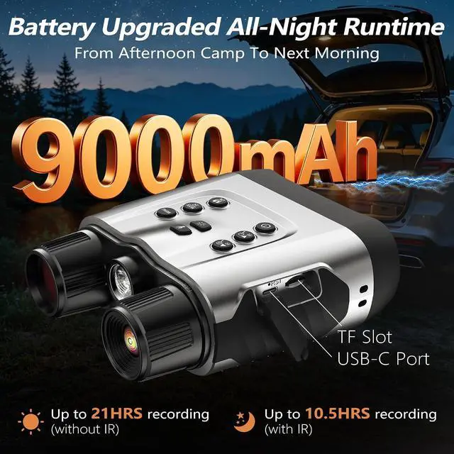 Alt view image 3 of 7 - 4K Night Vision Goggles with 32GB Card, 9000mAh Battery for Camping | 3.2" HD Floating Display, 36MP Photo, 1312ft Range, 7-Level IR, 8X Digital Zoom, Backlight, Flashlight, Silver