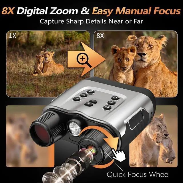 Alt view image 5 of 7 - 4K Night Vision Goggles with 32GB Card, 9000mAh Battery for Camping | 3.2" HD Floating Display, 36MP Photo, 1312ft Range, 7-Level IR, 8X Digital Zoom, Backlight, Flashlight, Silver