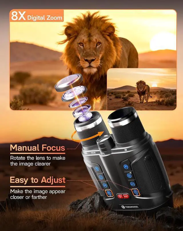 Alt view image 4 of 7 - Night Vision Goggles - Smart APP 4K Night Vision Binoculars, 10000mAh Battery, 128GB Card for Photo and Video, 3'' UHD Screen & 8X Zoom Binoculars for Camping, Hunting, Security (Black)