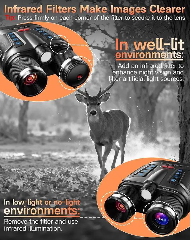 Alt view image 5 of 7 - Night Vision Goggles - Smart APP 4K Night Vision Binoculars, 10000mAh Battery, 128GB Card for Photo and Video, 3'' UHD Screen & 8X Zoom Binoculars for Camping, Hunting, Security (Black)