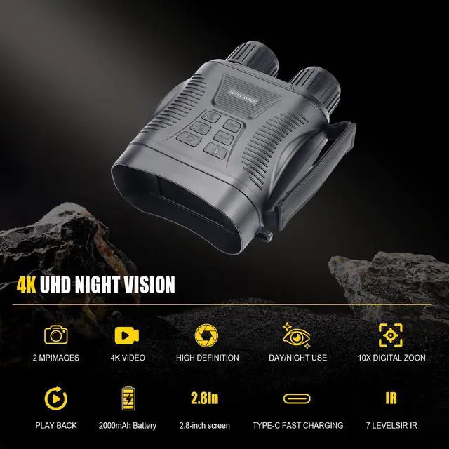Alt view image 2 of 7 - Night Vision Goggles 4K Night Vision Binoculars Adults, Gifts for Men Him Husband Dad 2000mAh Fast Charging Battery,2.8'' HD Screen,2700FT Viewing Range for Camping Hunting & Security