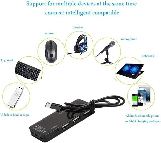Alt view image 4 of 7 - USB C Type C Hubs Audio Adapter External Stereo Sound Card with 3.5mm Headphone & Microphone and 3 USB Jack for Windows, Mac, Linux, PC, Laptops, Desktops, PS4 Computer External,Gaming-Grade(Black)