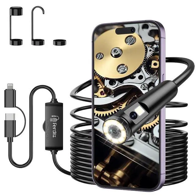 Alt view image 4 of 7 - Dual Lens Endoscope Camera with Light, 1920P HD Borescope with 8 Adjustable LED Lights, Borescope with 16.4ft Semi-Rigid Snake Camera with Light, 7.9mm IP67 Waterproof Endoscope for iOS and Android