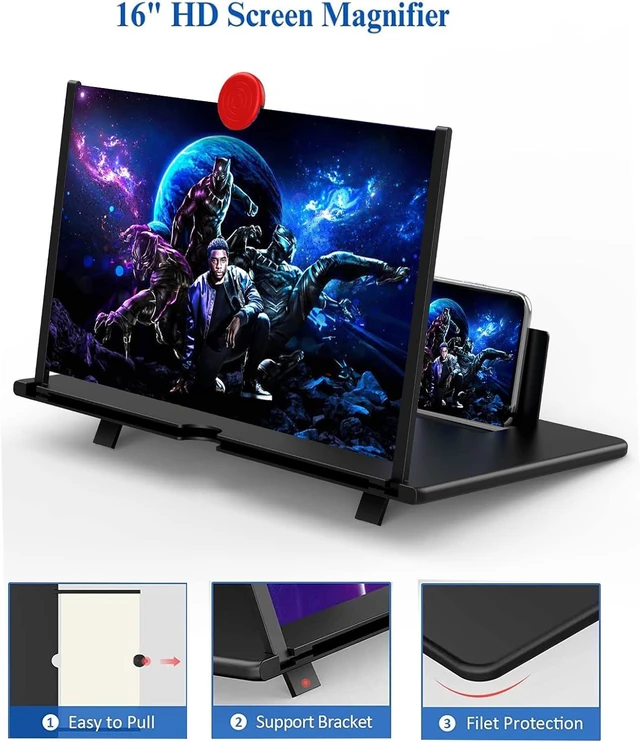 Alt view image 2 of 7 - 16" Cell Phone Screen Magnifier 3D HD Projector Enlarger for Movies, Videos & Gaming, Foldable Stand with Screen Amplifier, Gift for Mom & Dad