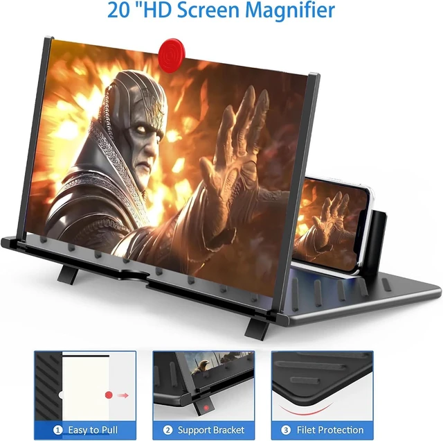 Alt view image 2 of 7 - 20" Screen Magnifier for Cell Phone,3D Magnifying Projector Screen Enlarger Expander for Movies, Videos, and Gaming,Foldable Phone Stand with Screen Amplifier Supports All Smartphones