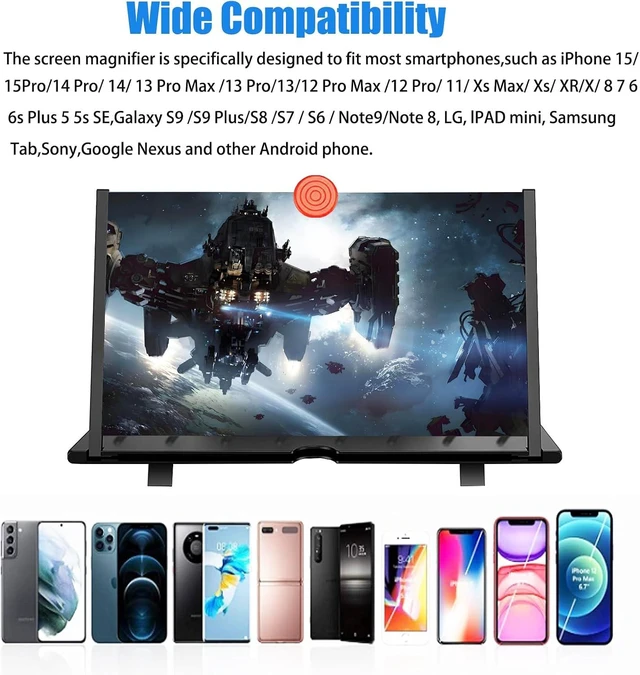 Alt view image 3 of 7 - 20" Screen Magnifier for Cell Phone,3D Magnifying Projector Screen Enlarger Expander for Movies, Videos, and Gaming,Foldable Phone Stand with Screen Amplifier Supports All Smartphones
