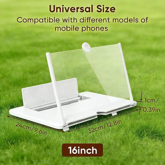 Alt view image 2 of 7 - 16 Inch Phone Magnifier Screen, 3D HD Magnifying Projector Screen Enlarger for Movies, Videos and Gaming, Foldable Phone Stand with Screen Amplifier, Compatible with All Smartphones