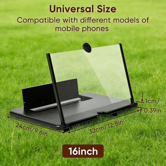 Alt view image 2 of 7 - 16 Inch Phone Magnifier Screen, 3D HD Magnifying Projector Screen Enlarger for Movies, Videos and Gaming, Foldable Phone Stand with Screen Amplifier, Compatible with All Smartphones