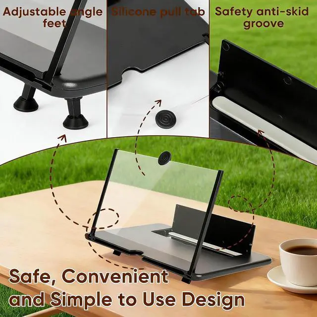 Alt view image 5 of 7 - 16 Inch Phone Magnifier Screen, 3D HD Magnifying Projector Screen Enlarger for Movies, Videos and Gaming, Foldable Phone Stand with Screen Amplifier, Compatible with All Smartphones