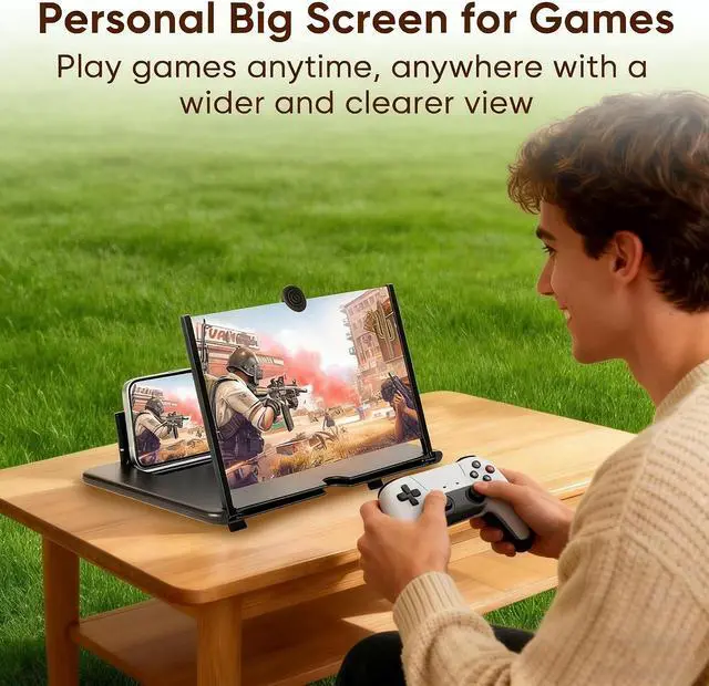 Alt view image 4 of 7 - 16 Inch Phone Magnifier Screen, 3D HD Magnifying Projector Screen Enlarger for Movies, Videos and Gaming, Foldable Phone Stand with Screen Amplifier, Compatible with All Smartphones
