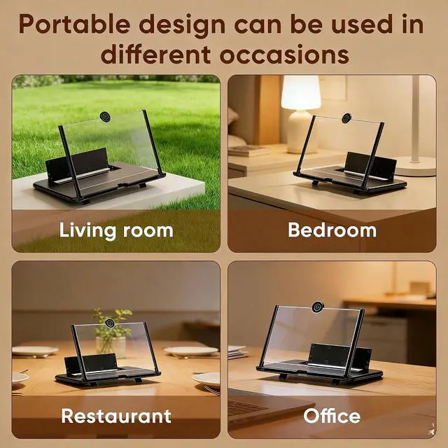 Alt view image 6 of 7 - 16 Inch Phone Magnifier Screen, 3D HD Magnifying Projector Screen Enlarger for Movies, Videos and Gaming, Foldable Phone Stand with Screen Amplifier, Compatible with All Smartphones