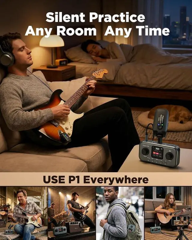 Alt view image 5 of 7 - P1 Portable Multi Effects Guitar Pedals, 80+ Effects, Rechargeable | Built-in Tuner Multi Effects Processor for Guitar/Bass,Amp Modeling, Mobile APP & PC Editing,OTG Recording & IR Loading