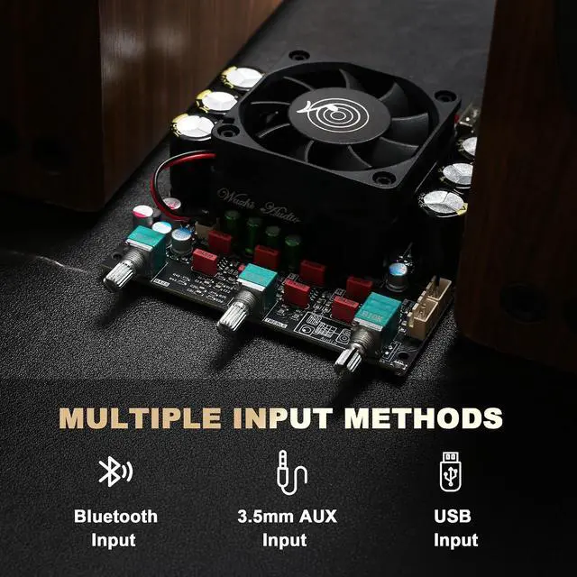 Alt view image 3 of 6 - ZK-3002T 300W+300W Bluetooth Digital Amplifier Board TPA3255 Chip 2.0 Channel with Bluetooth/3.5mm AUX Input/USB Input,with Treble and Bass Adjustment