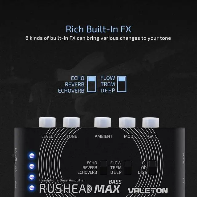 Alt view image 3 of 7 - Rushead Max Bass USB Chargable Portable Pocket Bass Headphone Amp Carry-On Bedroom Plug-In Multi-Effects
