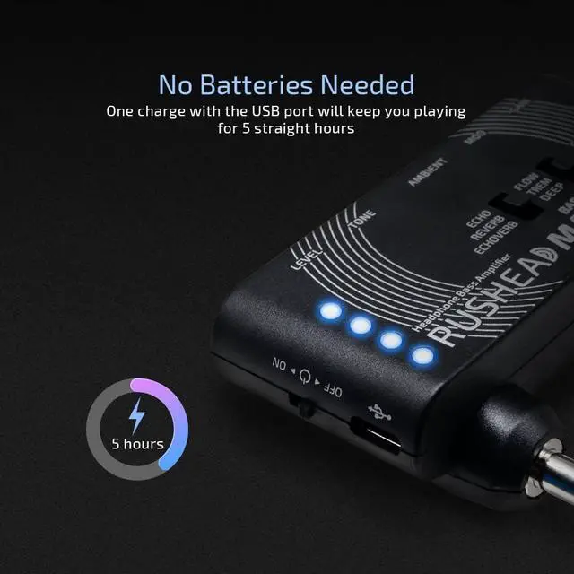 Alt view image 5 of 7 - Rushead Max Bass USB Chargable Portable Pocket Bass Headphone Amp Carry-On Bedroom Plug-In Multi-Effects