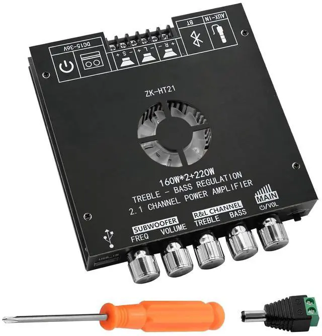 Main image of ZK-HT21 Bluetooth Amplifier Board, 160W×2+220W 2.1 Channel Subwoofer Audio Amplifier DC 15-36V Hi-Fi Bluetooth Module TDA7498E Chips BT/USB/AUX Input