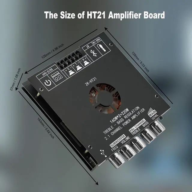 Alt view image 3 of 7 - ZK-HT21 Bluetooth Amplifier Board, 160W×2+220W 2.1 Channel Subwoofer Audio Amplifier DC 15-36V Hi-Fi Bluetooth Module TDA7498E Chips BT/USB/AUX Input