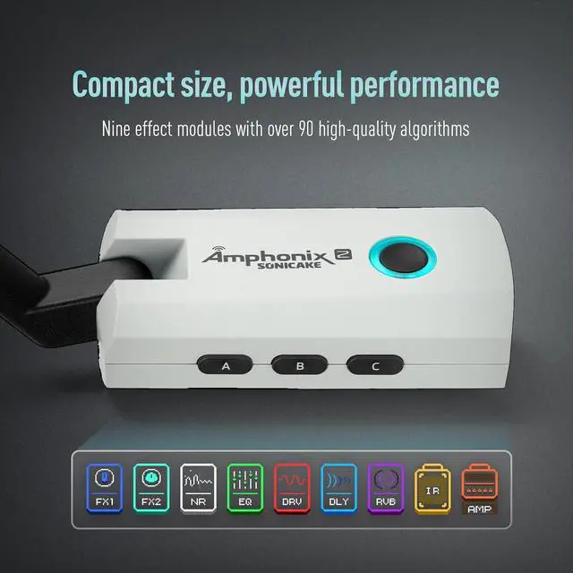 Alt view image 3 of 7 - Guitar Headphone Amp - 50 Factory Presets, 9 Effect Modules, BT Connection, App Control, USB Audio Recording, Portable Guitar Amplifier for Home Practice & Performance, Amphonix 2 QAP-50