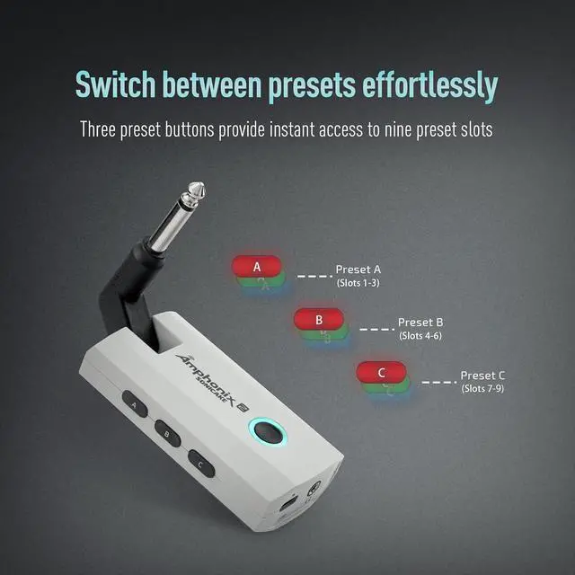 Alt view image 4 of 7 - Guitar Headphone Amp - 50 Factory Presets, 9 Effect Modules, BT Connection, App Control, USB Audio Recording, Portable Guitar Amplifier for Home Practice & Performance, Amphonix 2 QAP-50