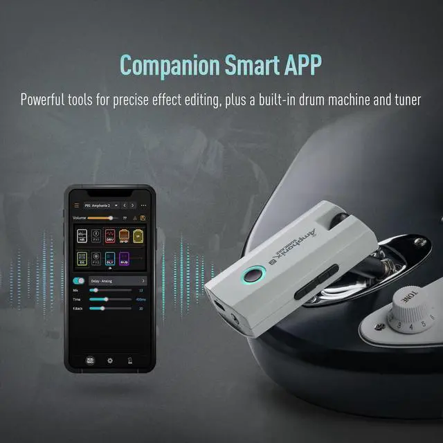 Alt view image 6 of 7 - Guitar Headphone Amp - 50 Factory Presets, 9 Effect Modules, BT Connection, App Control, USB Audio Recording, Portable Guitar Amplifier for Home Practice & Performance, Amphonix 2 QAP-50