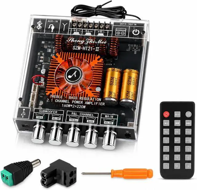 Main image of 540W 2.1-Channel Mini Bluetooth Amplifier Board 160W×2 + 220W Subwoofer, with TWS, FM/USB/AUX, IR Remote, DC15-36V, Deep Bass for DIY Speakers & Home Audio