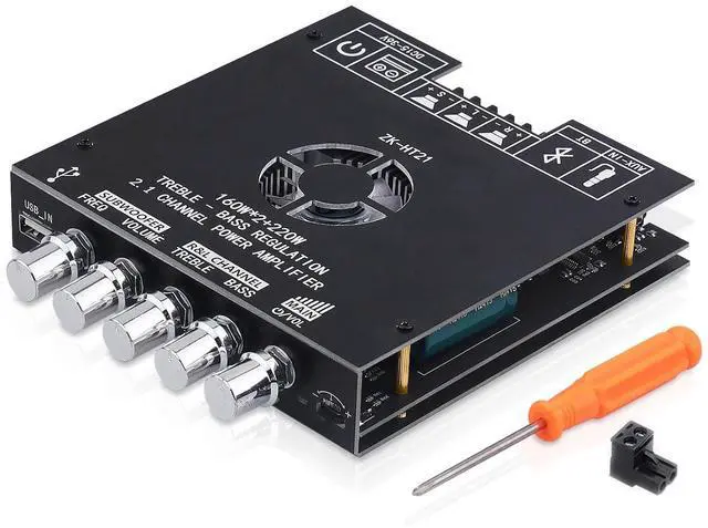 Main image of Bluetooth Amplifier Board, ZK-HT21 2.1 Channel 160W x 2+220W Subwoofer Amp | Stereo Mini Audio Power Amplifier Module TDA7498E HiFi Chips,BT USB AUX Input DC 15-36V for DIY Home Speakers