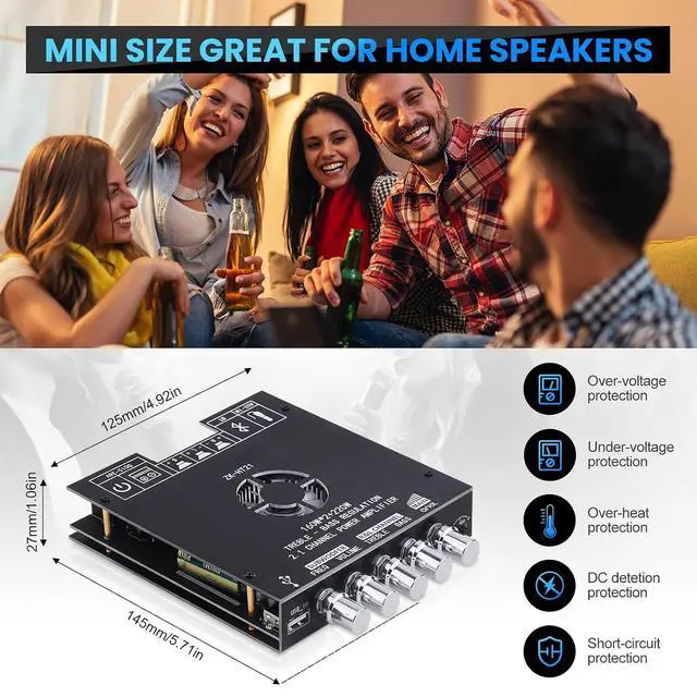 Alt view image 5 of 7 - Bluetooth Amplifier Board, ZK-HT21 2.1 Channel 160W x 2+220W Subwoofer Amp | Stereo Mini Audio Power Amplifier Module TDA7498E HiFi Chips,BT USB AUX Input DC 15-36V for DIY Home Speakers
