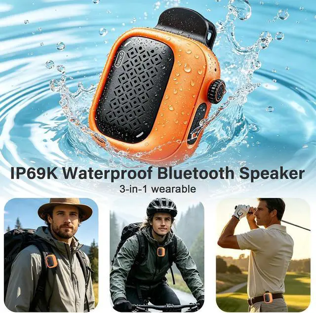 Alt view image 2 of 7 - Wearable Bluetooth Speaker, 43g Mini Clip-On Bluetooth Speaker, 3-in-1 Wearable Ways, 20H Playtime Dustproof Multi Pairing Stereo Speaker for Hiking, Swimming, Shower, Outdoor Activities(Orange)