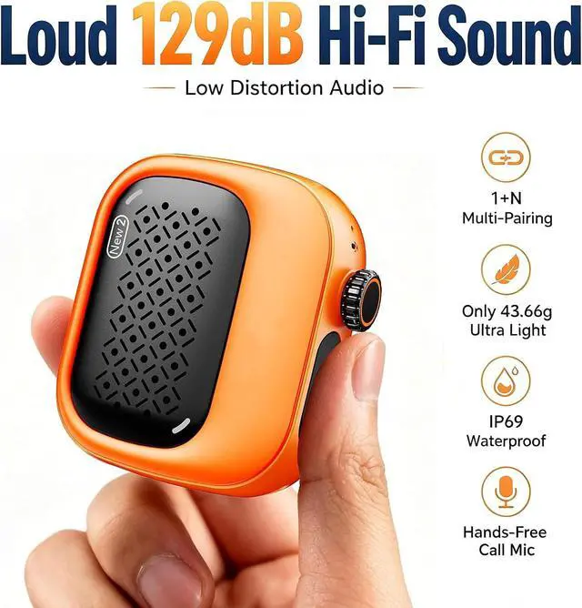 Alt view image 3 of 7 - Wearable Bluetooth Speaker, 43g Mini Clip-On Bluetooth Speaker, 3-in-1 Wearable Ways, 20H Playtime Dustproof Multi Pairing Stereo Speaker for Hiking, Swimming, Shower, Outdoor Activities(Orange)