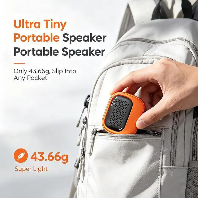 Alt view image 6 of 7 - Wearable Bluetooth Speaker, 43g Mini Clip-On Bluetooth Speaker, 3-in-1 Wearable Ways, 20H Playtime Dustproof Multi Pairing Stereo Speaker for Hiking, Swimming, Shower, Outdoor Activities(Orange)