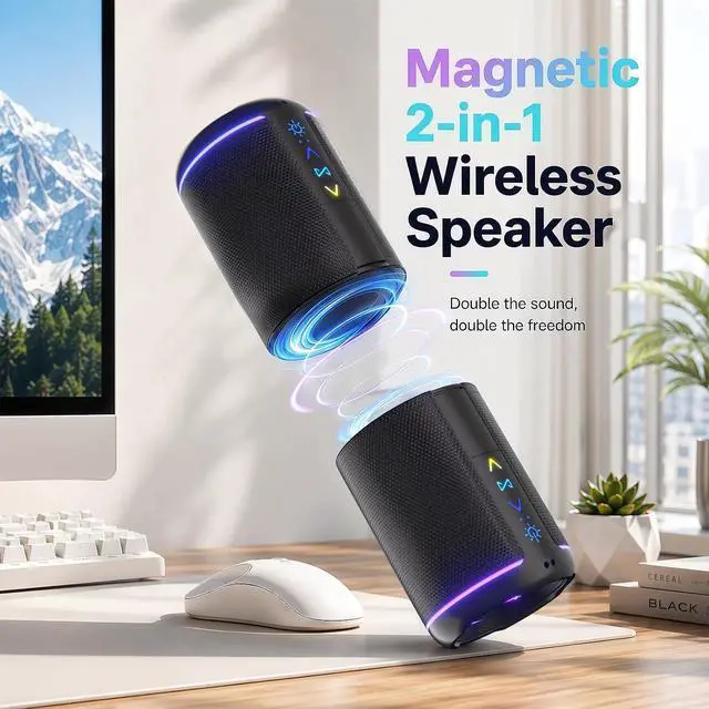 Alt view image 2 of 7 - Magnetic 2-in-1 Portable Bluetooth Speaker, 24W Split Stereo Sound with TWS, Bluetooth 5.4, IPX6 Waterproof, 20-Hour Playtime,7 LED Light Modes, Wireless Speaker Perfect for Party Home Beach Outdoor