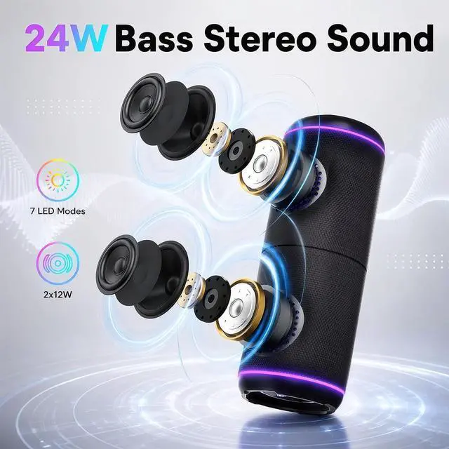 Alt view image 3 of 7 - Magnetic 2-in-1 Portable Bluetooth Speaker, 24W Split Stereo Sound with TWS, Bluetooth 5.4, IPX6 Waterproof, 20-Hour Playtime,7 LED Light Modes, Wireless Speaker Perfect for Party Home Beach Outdoor