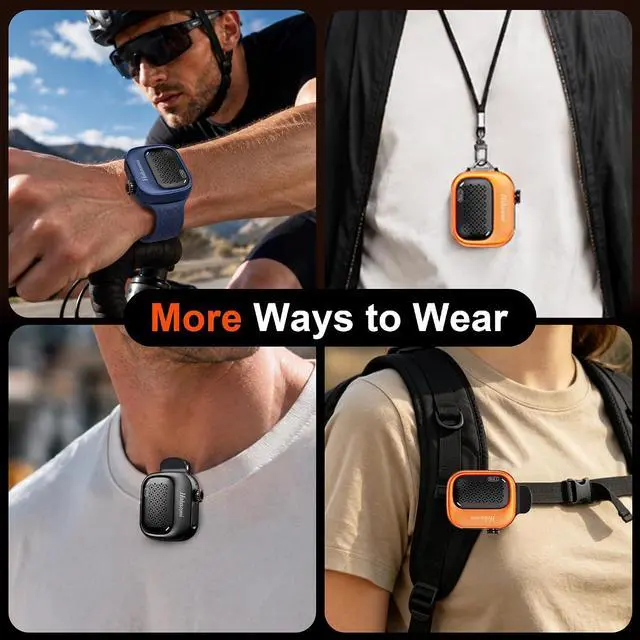 Alt view image 2 of 7 - New2 Clip On Speaker, Mini Wearable Sports Speaker, Black | 3 in 1 Clip/Wrist/Neck Lanyard Portable Speaker, IP69K Waterproof, 20H Long Playtime for Shower Workout Camping Cycling