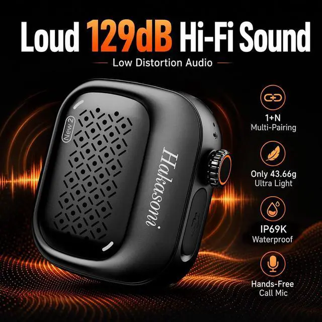 Alt view image 3 of 7 - New2 Clip On Speaker, Mini Wearable Sports Speaker, Black | 3 in 1 Clip/Wrist/Neck Lanyard Portable Speaker, IP69K Waterproof, 20H Long Playtime for Shower Workout Camping Cycling