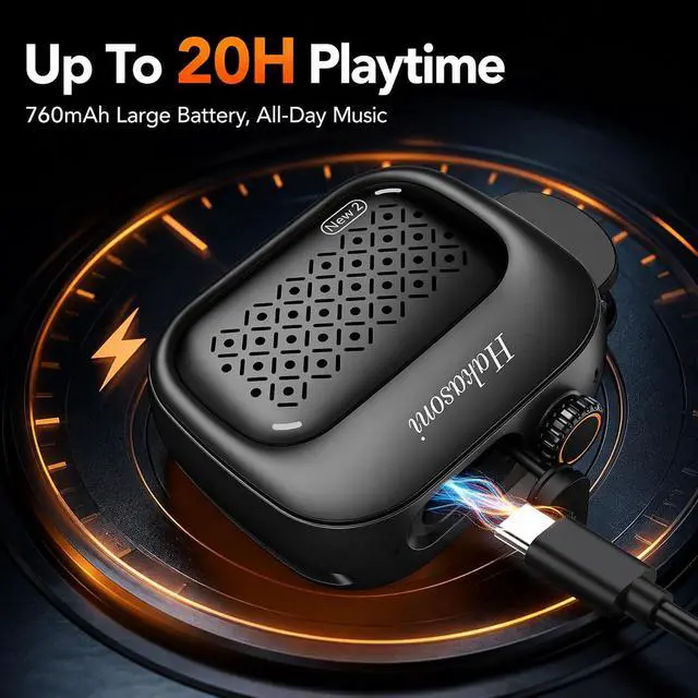 Alt view image 4 of 7 - New2 Clip On Speaker, Mini Wearable Sports Speaker, Black | 3 in 1 Clip/Wrist/Neck Lanyard Portable Speaker, IP69K Waterproof, 20H Long Playtime for Shower Workout Camping Cycling