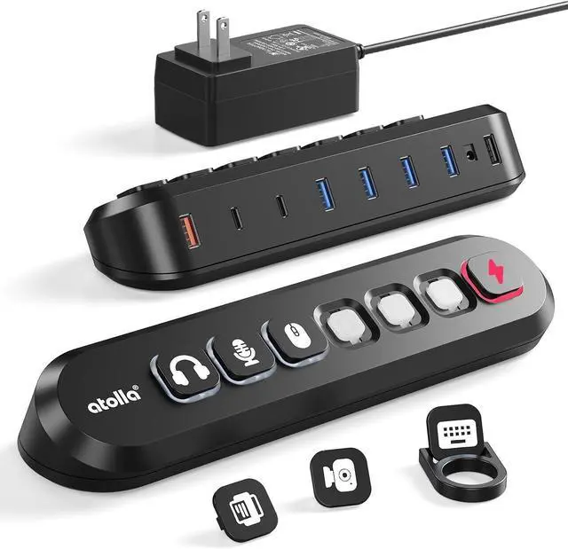 Main image of 7-Port Powered USB Hub, 4 USB-A 3.0+2 USB-C 3.0+1 Fast Charging Port | 36W USB 3.0 Hub with LED Switches, 13 Customizable Keycaps, 12V/3A Power Adapter for Windows, MacOS, Linux