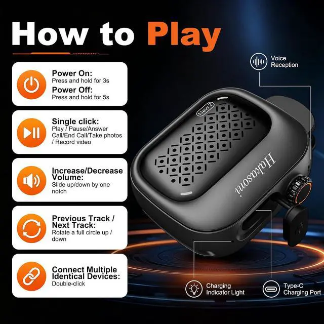 Alt view image 7 of 7 - New2 Clip On Speaker, Mini Wearable Sports Speaker, Black | 3 in 1 Clip/Wrist/Neck Lanyard Portable Speaker, IP69K Waterproof, 20H Long Playtime for Shower Workout Camping Cycling