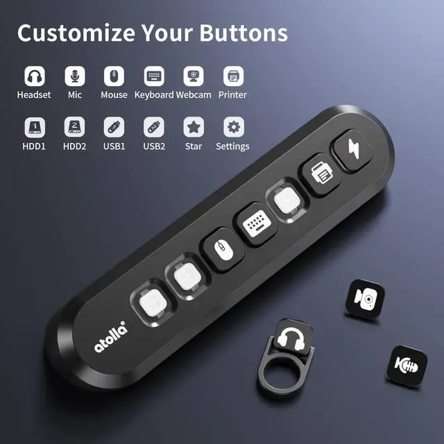 Alt view image 3 of 7 - 7-Port Powered USB Hub, 4 USB-A 3.0+2 USB-C 3.0+1 Fast Charging Port | 36W USB 3.0 Hub with LED Switches, 13 Customizable Keycaps, 12V/3A Power Adapter for Windows, MacOS, Linux