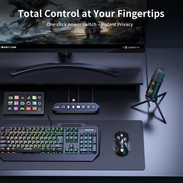 Alt view image 6 of 7 - 7-Port Powered USB Hub, 4 USB-A 3.0+2 USB-C 3.0+1 Fast Charging Port | 36W USB 3.0 Hub with LED Switches, 13 Customizable Keycaps, 12V/3A Power Adapter for Windows, MacOS, Linux