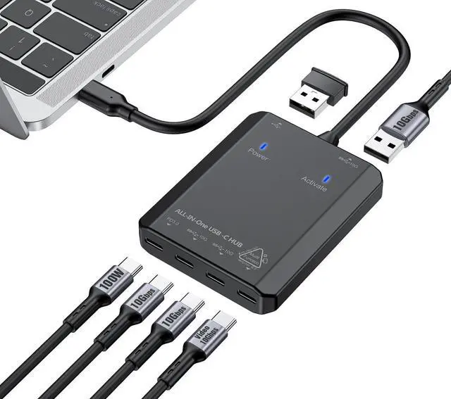 Main image of 10Gbps USB C Video Output Hub, 6-in-1 USB C Multiport Adapter, 4K 60Hz | USB C Splitter with 100W PD, 18W Out, 4 USB 3.2 Gen2 Ports (3C+1A), for MacBook Pro/Air, iPad Pro, Mac Mini and More