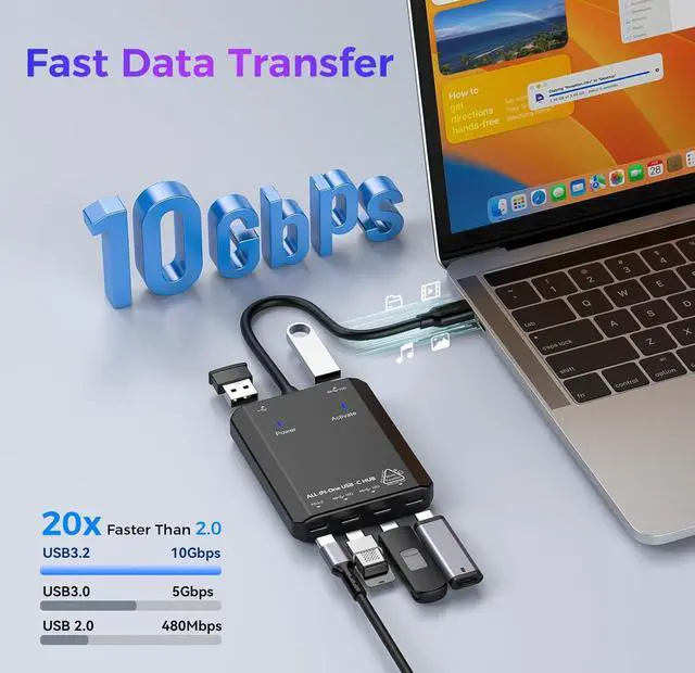 Alt view image 4 of 7 - 10Gbps USB C Video Output Hub, 6-in-1 USB C Multiport Adapter, 4K 60Hz | USB C Splitter with 100W PD, 18W Out, 4 USB 3.2 Gen2 Ports (3C+1A), for MacBook Pro/Air, iPad Pro, Mac Mini and More