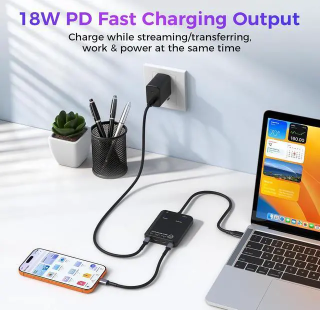 Alt view image 6 of 7 - 10Gbps USB C Video Output Hub, 6-in-1 USB C Multiport Adapter, 4K 60Hz | USB C Splitter with 100W PD, 18W Out, 4 USB 3.2 Gen2 Ports (3C+1A), for MacBook Pro/Air, iPad Pro, Mac Mini and More