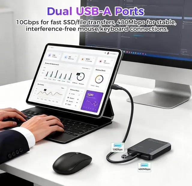 Alt view image 7 of 7 - 10Gbps USB C Video Output Hub, 6-in-1 USB C Multiport Adapter, 4K 60Hz | USB C Splitter with 100W PD, 18W Out, 4 USB 3.2 Gen2 Ports (3C+1A), for MacBook Pro/Air, iPad Pro, Mac Mini and More